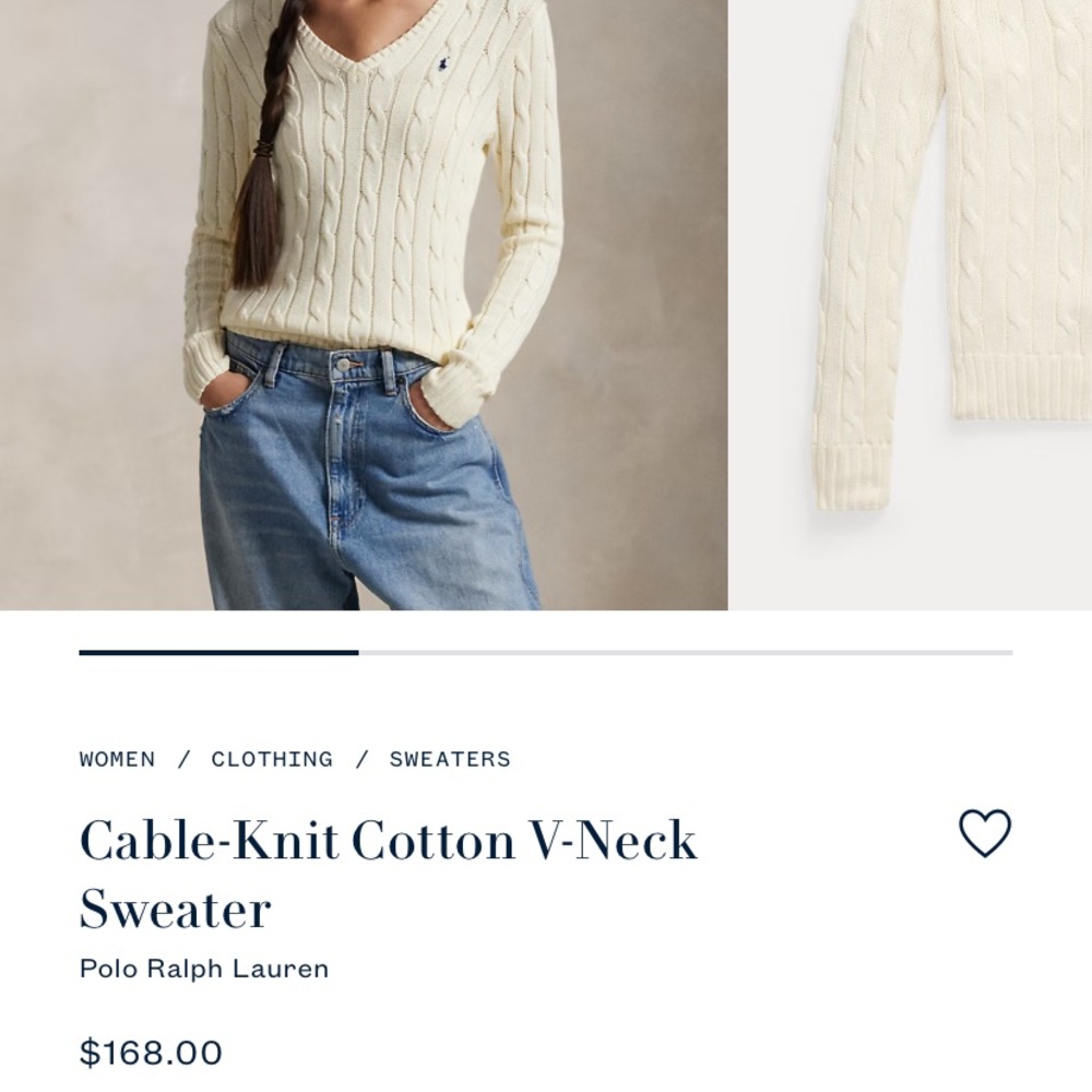 Polo by Ralph Lauren Cream Cable-Knit V-Neck Sweater with Navy Pony - Picture 4 of 4